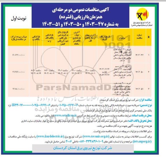 مناقصه خرید 1700 اصله انواع تیر بتونی H از محل اعتبارات منابع داخلی توانیر ...