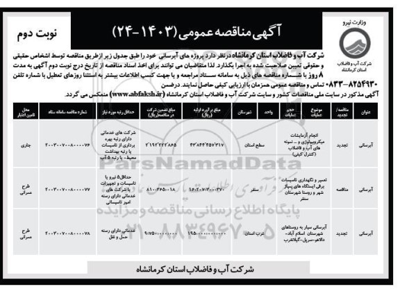مناقصه انجام آزمایشات میکروبیولوژی و ...تجدید نوبت دوم 
