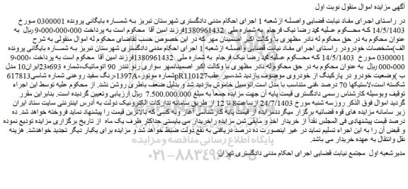 مزایده فروش سواری رنو تندر 90 اتوماتی