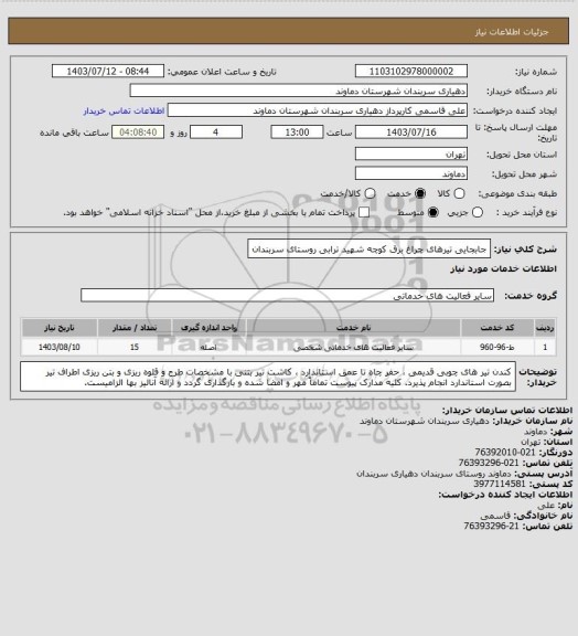 استعلام جابجایی تیرهای چراغ برق کوچه شهید ترابی روستای سربندان