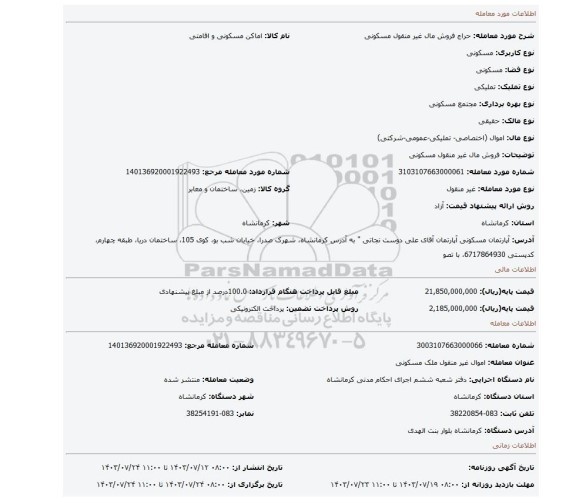 مزایده، فروش مال غیر منقول مسکونی