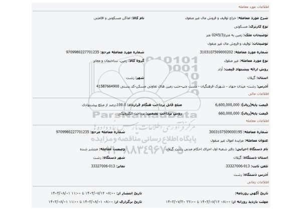 مزایده، توقیف و فروش مال غیر منقول