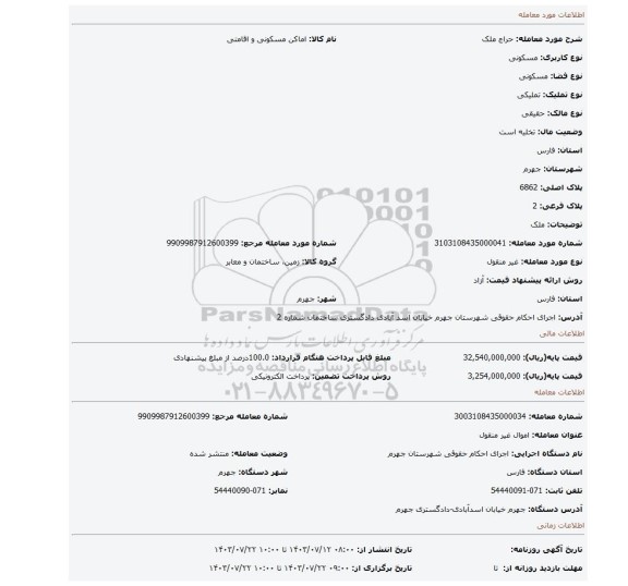 مزایده، ملک