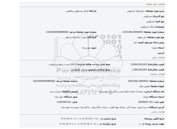 مزایده، ملک مسکونی
