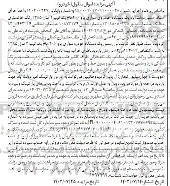 مزایده یک دستگاه خودرو سواری پژو 206 هاچ بک تیپ 2 مدل 1385 رنگ خاکستری متالیک 