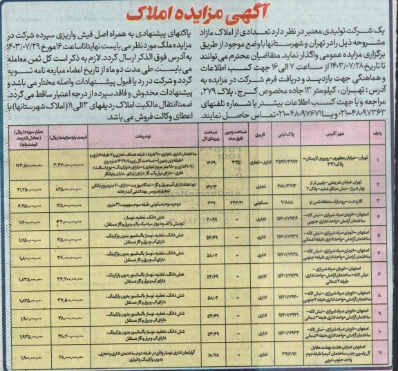 مزایده اجاره املاک 