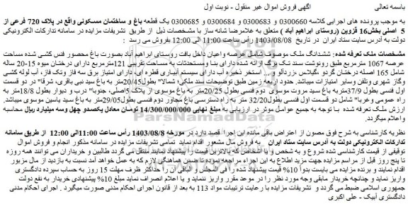 مزایده فروش ششدانگ ملک