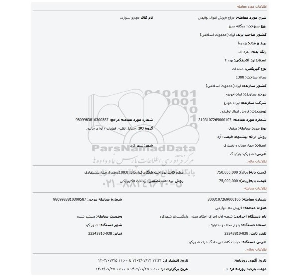 مزایده، فروش اموال توقیفی