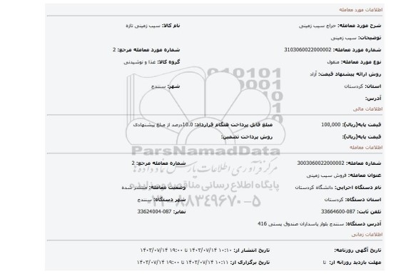 مزایده، سیب زمینی