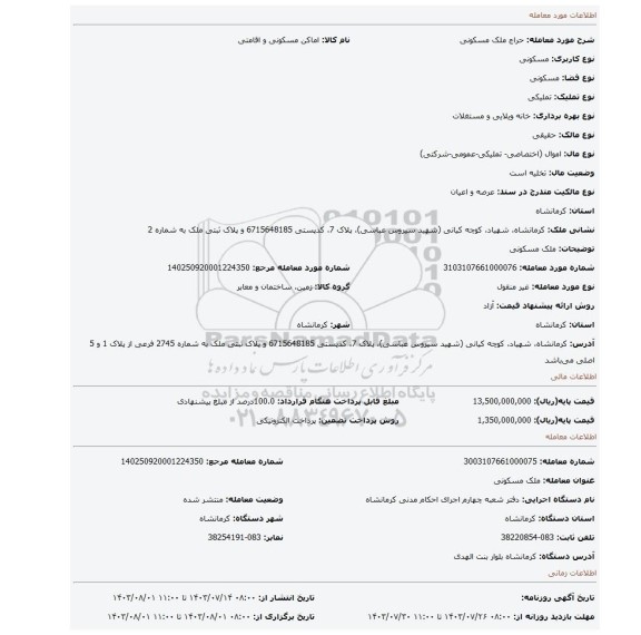 مزایده، ملک مسکونی