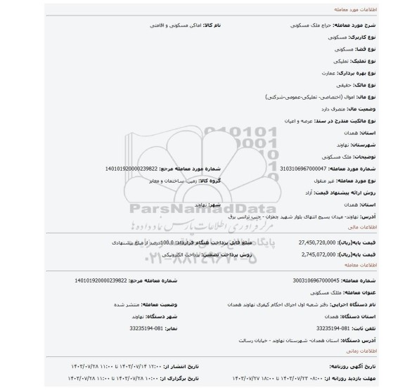 مزایده، ملک مسکونی