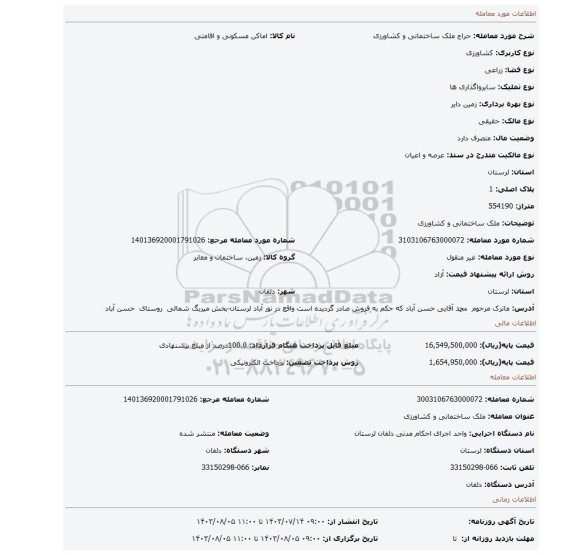 مزایده، ملک ساختمانی و کشاورزی