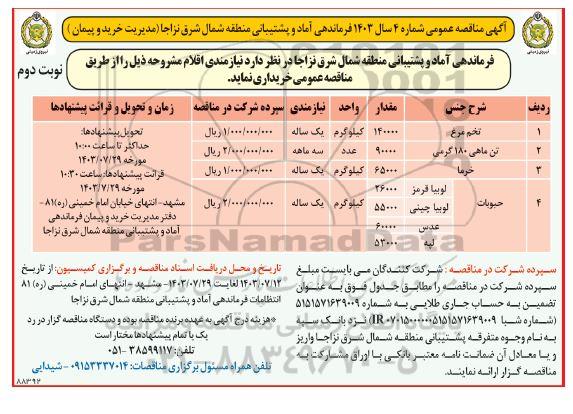 مناقصه خرید نیازمندی اقلام ...- نوبت دوم 