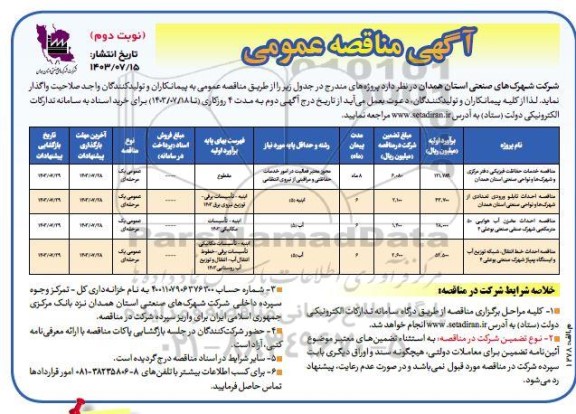 مناقصه خدمات حفاظت فیزیکی از دفتر مرکزی و شهرکها .... - نوبت دوم
