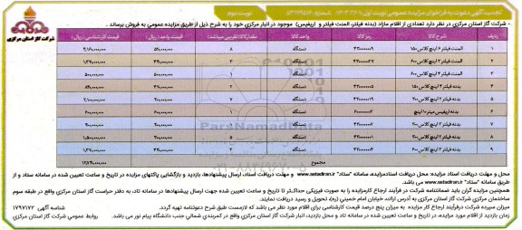 مزایده عمومی شماره تعدادی از اقلام مازاد (بدنه فیلتر و اریفیس) ...- نوبت دوم