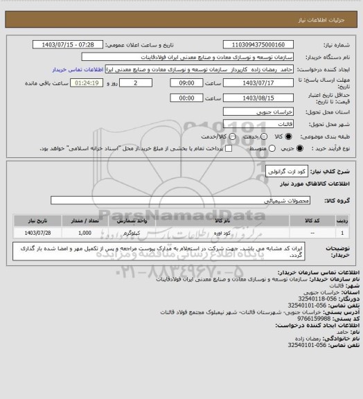 استعلام کود ازت گرانولی