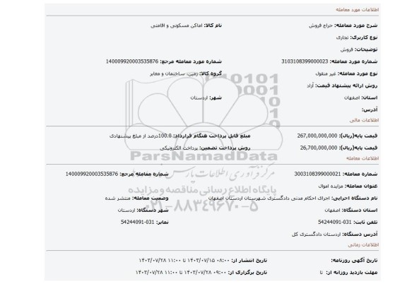 مزایده، فروش
