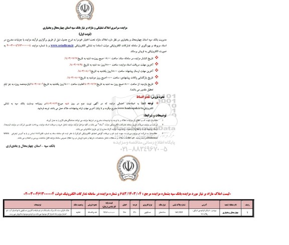 مزایده سراسری املاک تملیکی و مازادبرنیاز