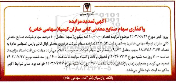 مزایده واگذاری سهام تمدید