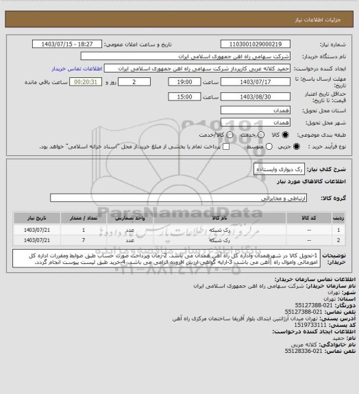 استعلام رک دیواری وایستاده