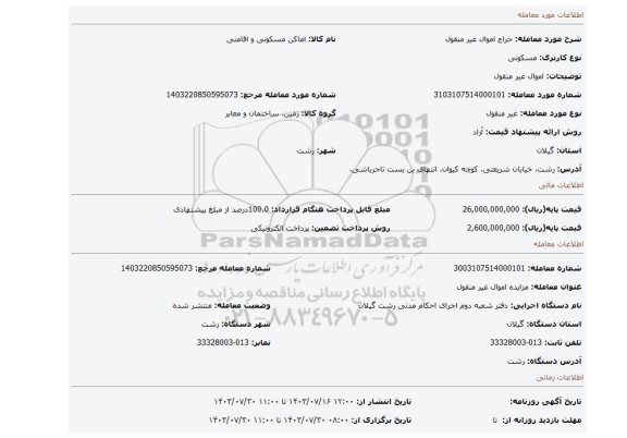 مزایده، اموال غیر منقول