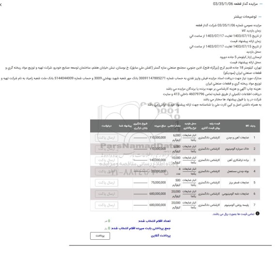 مزایده عمومی شرکت گداز قطعه