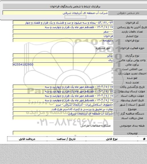 مناقصه, نظارت بر تطبیق و بررسی و کنترل کاداستر طرح هت