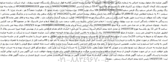 مزایده هاچ بک سیستم جک تیپ S3-AT 