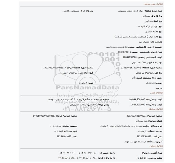 مزایده، فروش املاک مسکونی