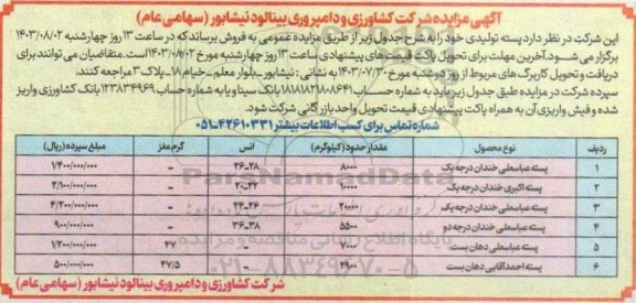 مزایده فروش پسته تولیدی