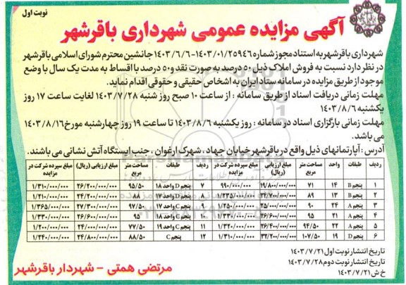 مزایده فروش املاک 