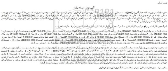 مزایده فروش 1-هات پلیت درب اول نیمه اتومات و...