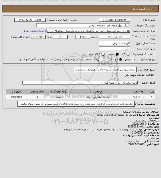 استعلام اجرای پروژه دیوارکشی پست 132/20 کیلوولت دایم ایده لو