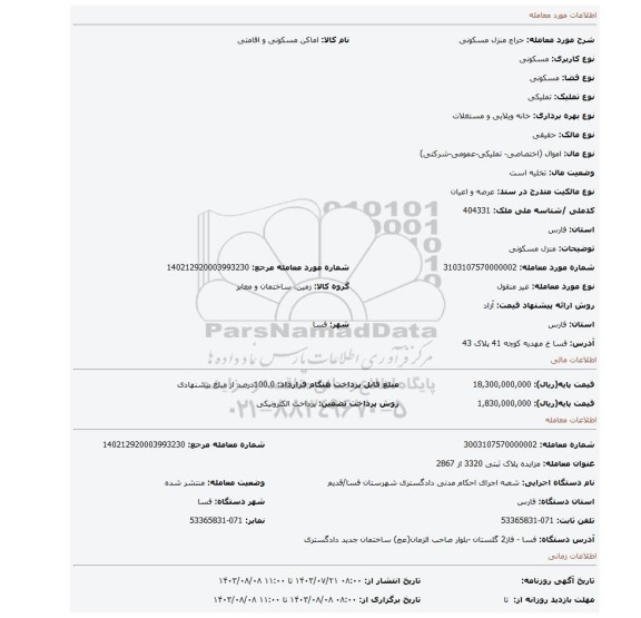 مزایده، منزل مسکونی