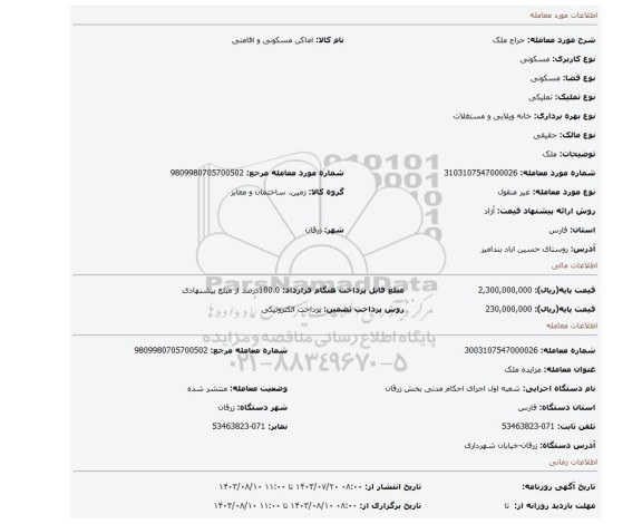 مزایده، ملک