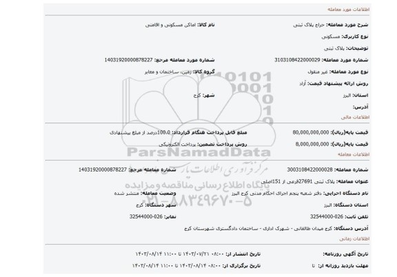 مزایده، پلاک ثبتی
