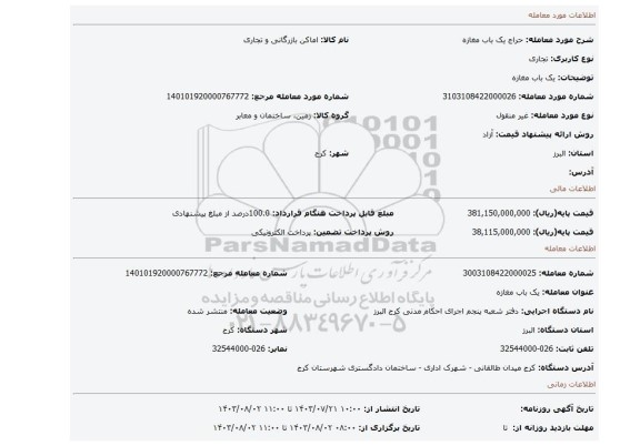 مزایده، یک  باب مغازه