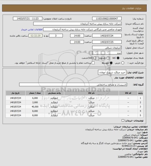 استعلام خرید میلگرد شهرک جوانان