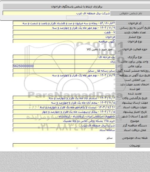 مناقصه, خرید ۱۲۵ بشکه روغن  کلاس دو پایه نفتنیک