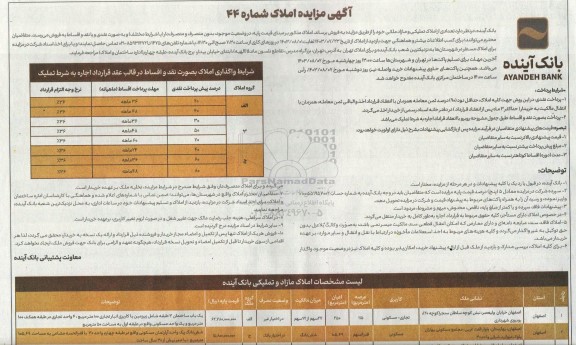 مزایده تعدادی از املاک تملیکی و مازاد ملکی