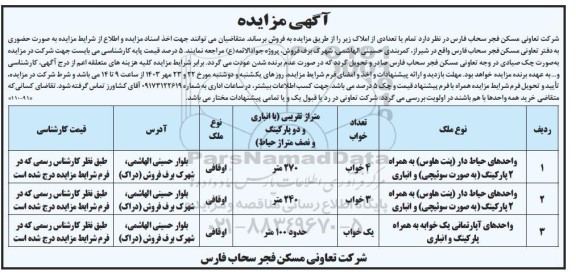 مزایده فروش تمام یا تعدادی از املاک
