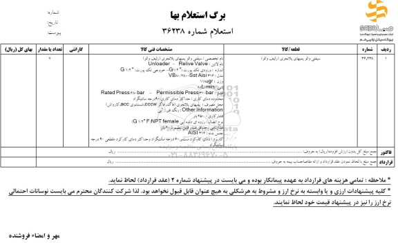 استعلام سیفتی والو پمپهای پلانچری
