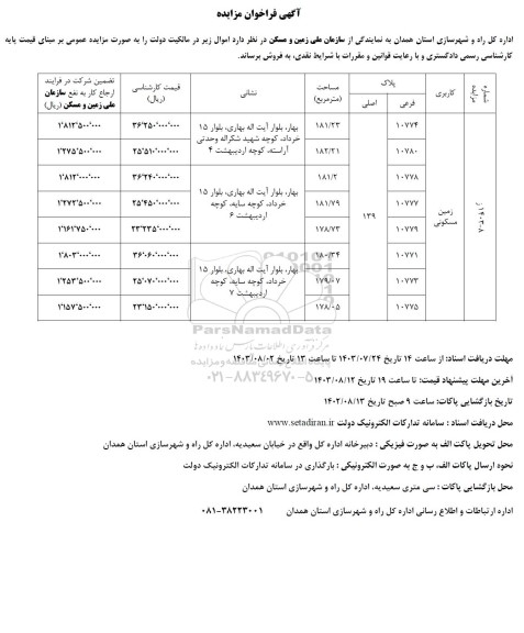 مزایده فروش زمین مسکونی