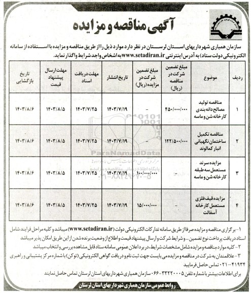 مزایده ،مناقصه تولید مصالح دانه بندی کارخانه...