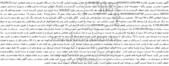 مزایده خودرو پژو هاچ بک تیپ 206TU3