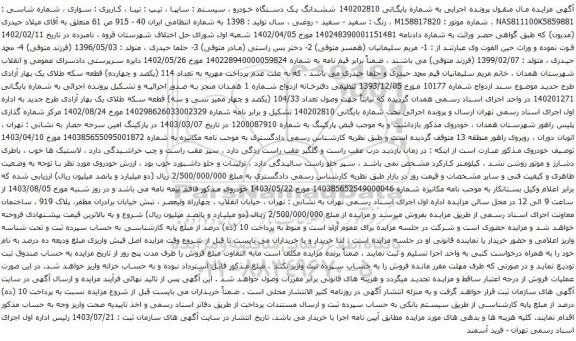 مزایده سایپا ، تیپ : تیبا 