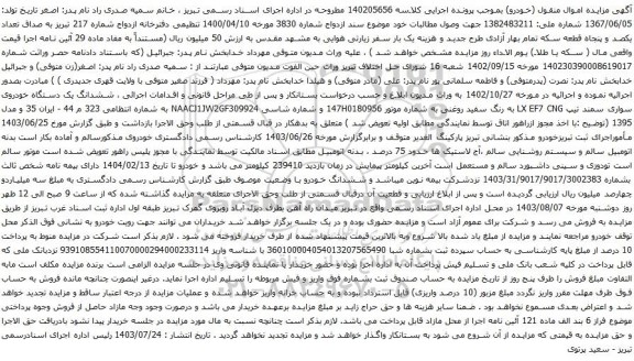 مزایده یک دستگاه خودروی سواری سمند تیپ LX EF7 CNG به رنگ سفید روغنی 