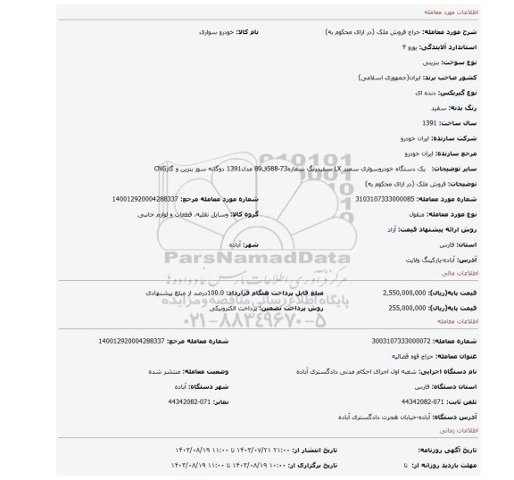 مزایده، فروش ملک (در ازای محکوم به)