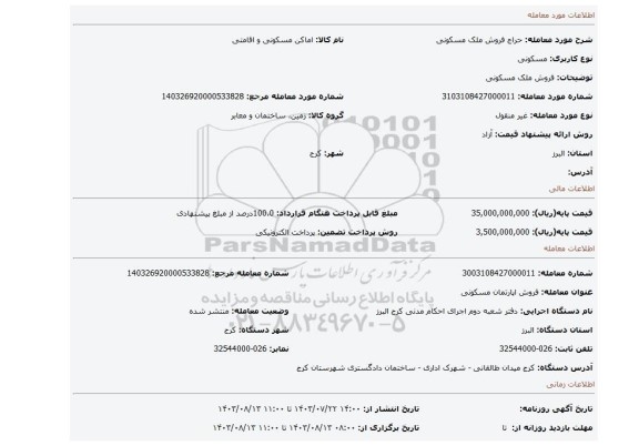 مزایده، فروش ملک مسکونی