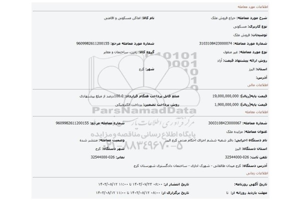 مزایده، فروش ملک